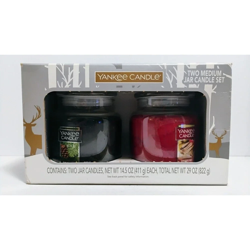 YANKEE CANDLE TWO MEDIUM JAR CANDLE SET BALSAM & CEDAR SPARKLING CINNMON 14.5 OZ - Picture 2 of 7